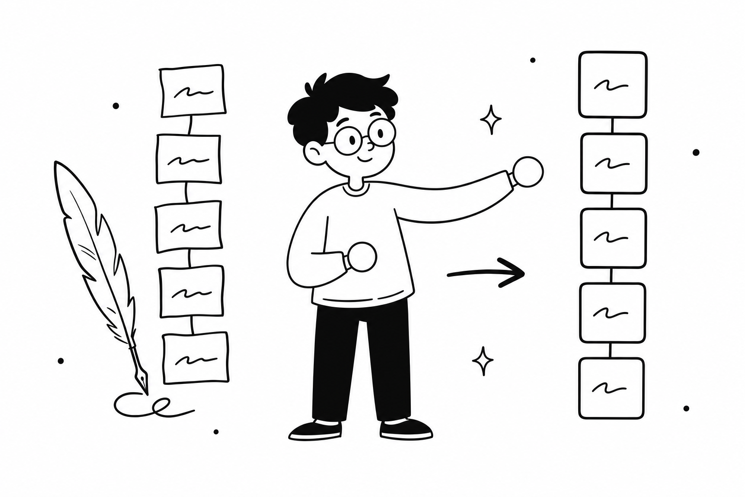 A word ladder evolving from a quill-written Victorian chain into modern game tiles