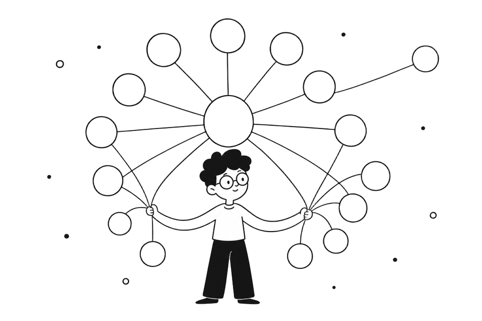 A central word connected to many neighbors like a hub in a network